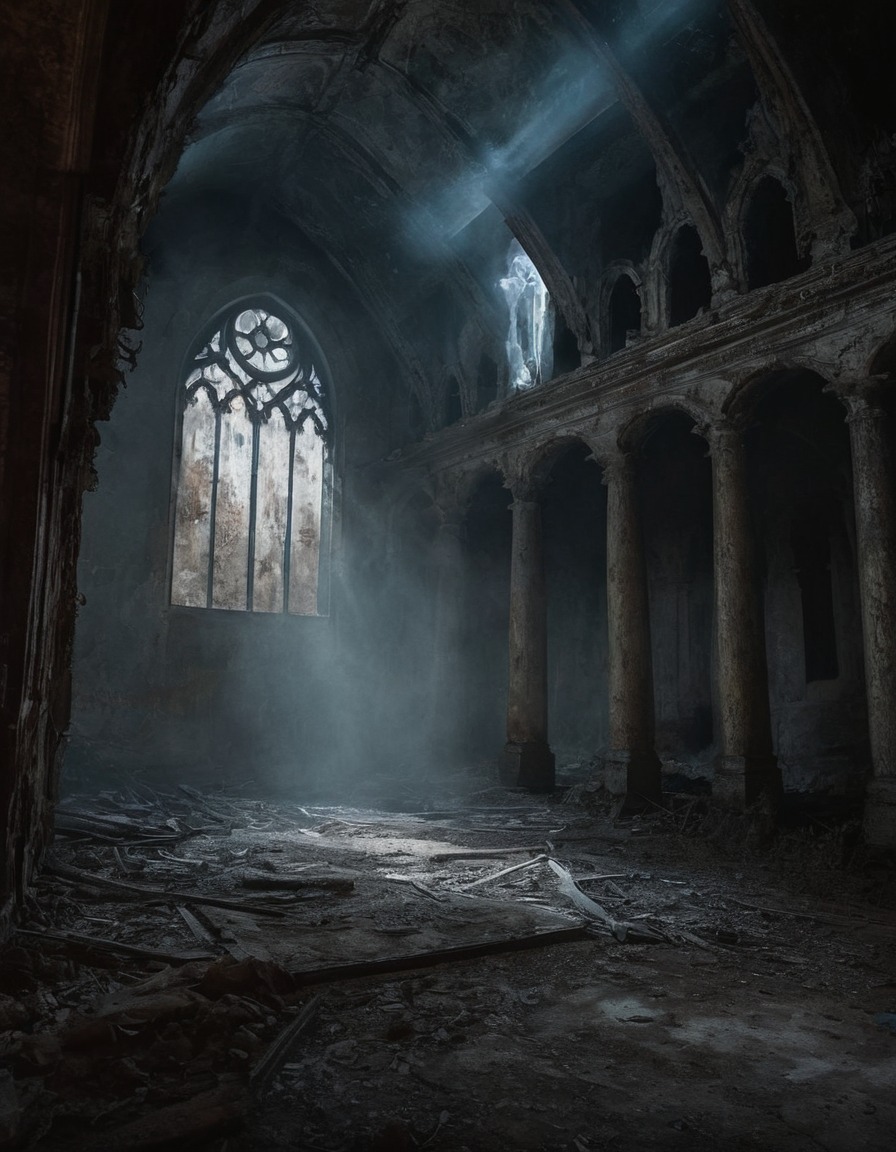 apparition, spectral, chapel, haunting, ghost, gothic, underground, dark