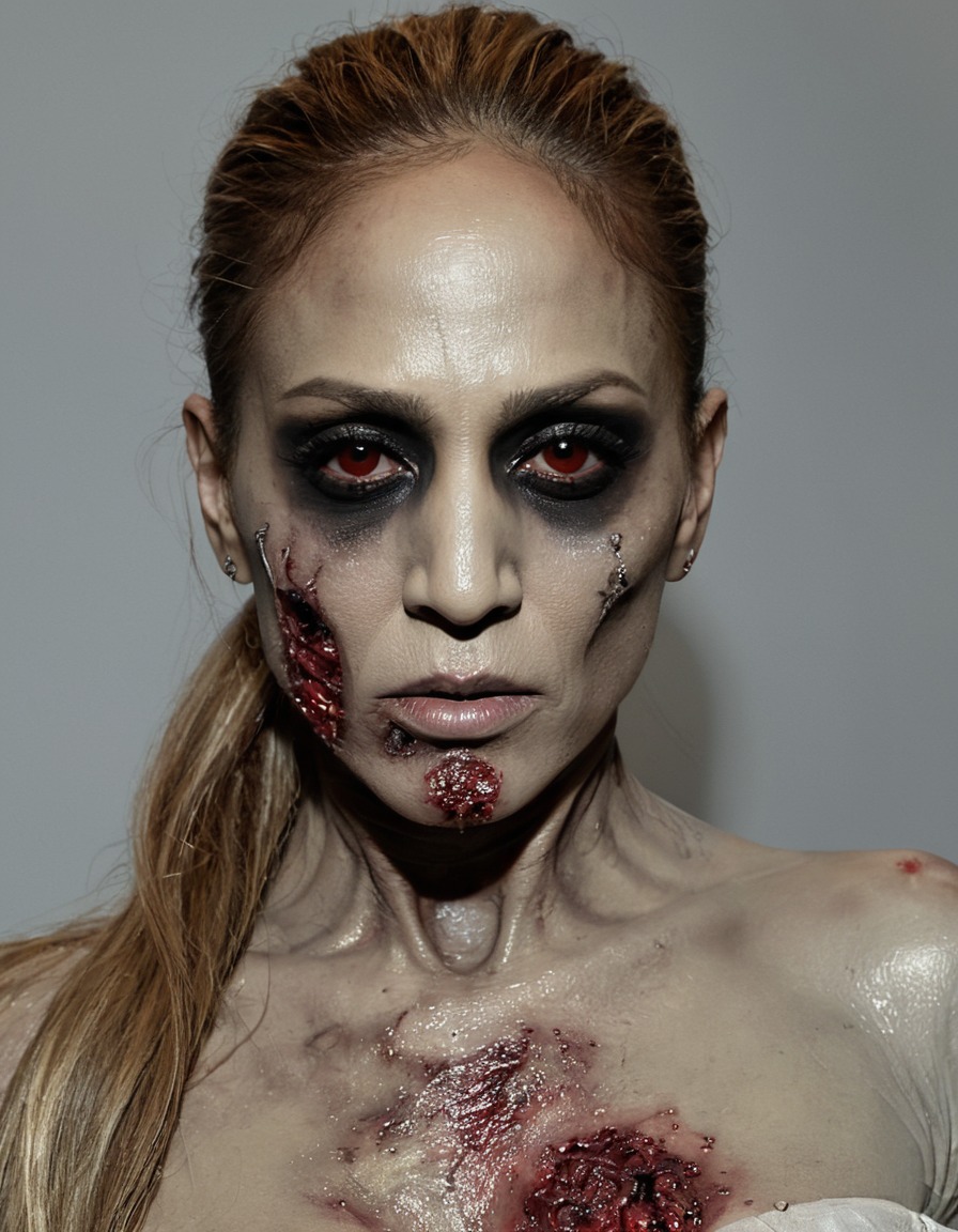 jennifer lopez, celebrity, zombie, glamour, decay, red eyes, transformation, celebrities