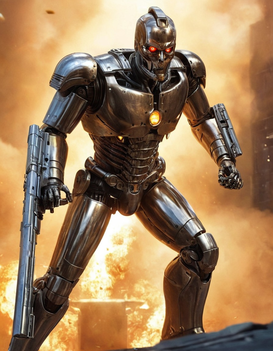 t-1000, terminator, transformation, metallic, weapon, sci-fi, robots, games, movies