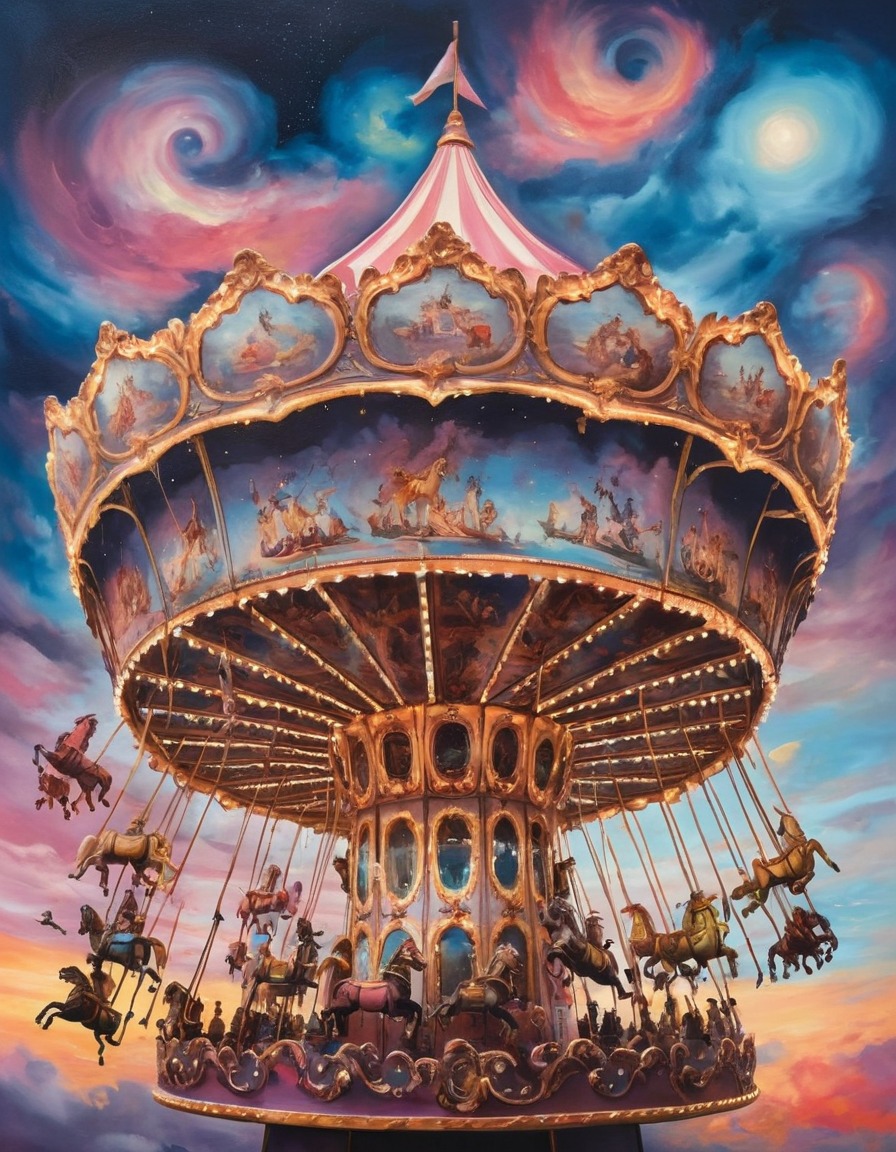 fantasy, whimsical, carousel, sky, dreamlike, surreal