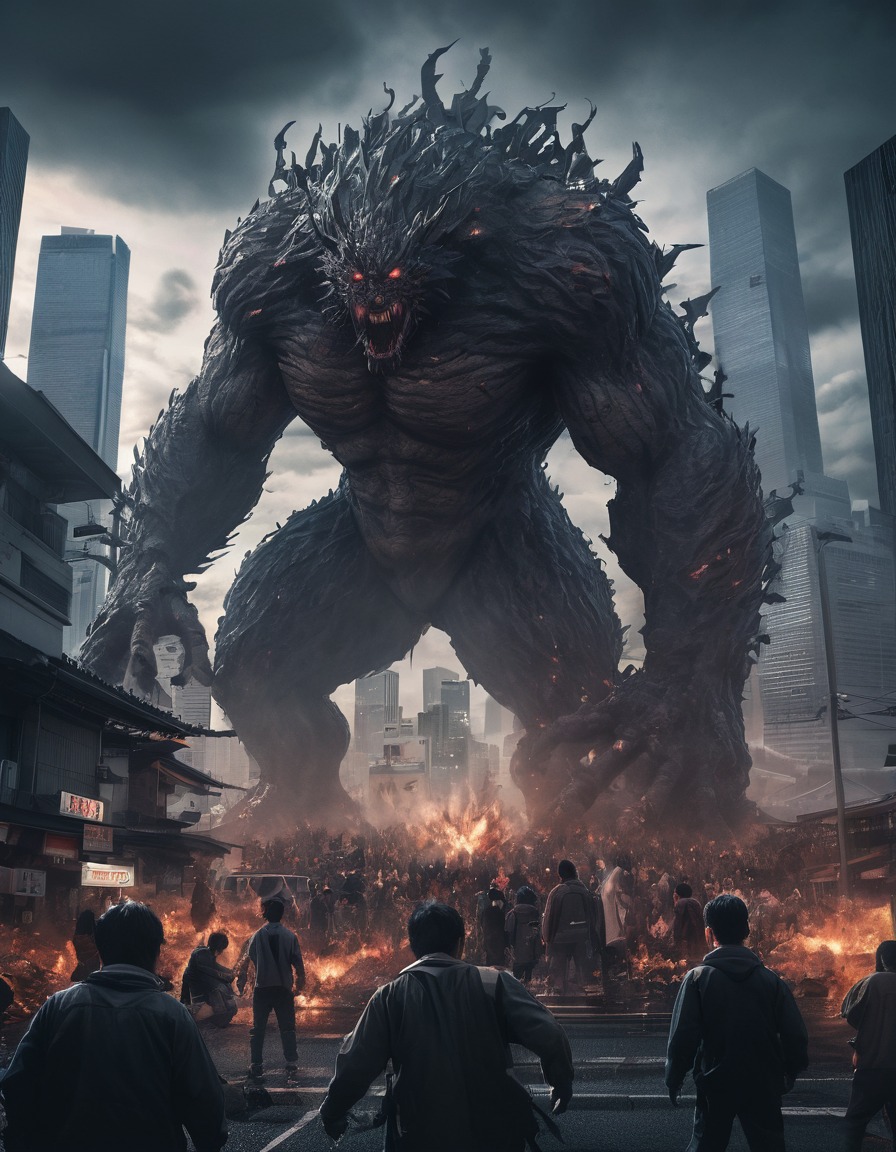 tokyo, skyline, chaos, giant monster, havoc, destruction, monster