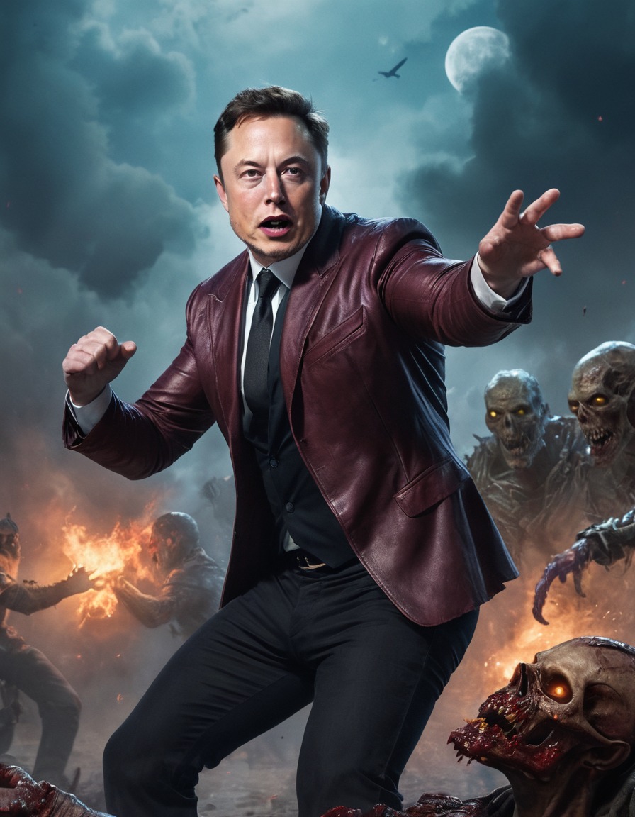 elon musk, celebrity, zombie, fight, science fiction