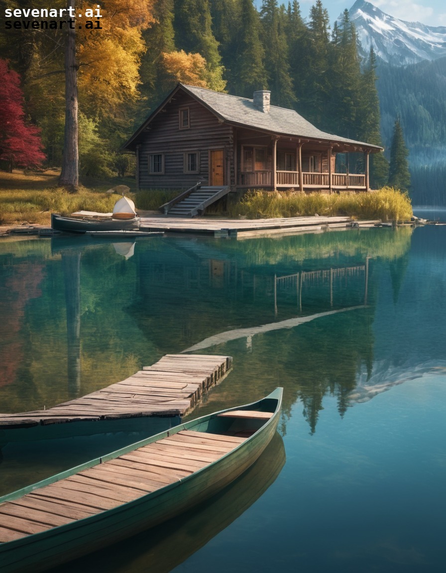 cabin, lake, rowboat, pier, tranquil, house, home