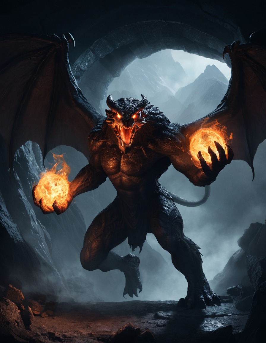 fantasy, creature, balrog, shadow, fire, john tolkien, tolkien