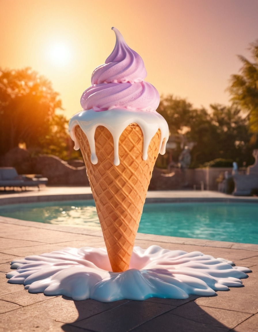 ice cream cone, melt, sun, giant, summer, unusual, weather