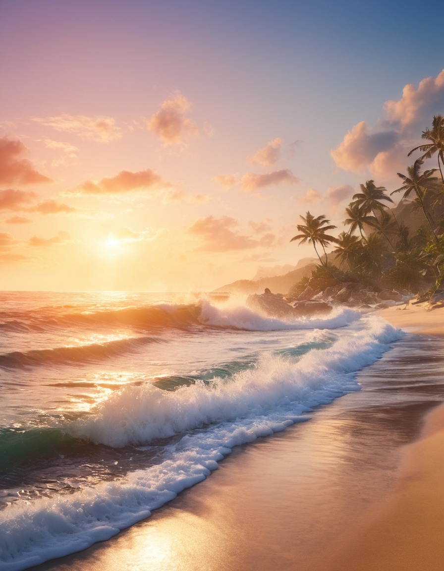 beach, sunrise, waves, peaceful, nature