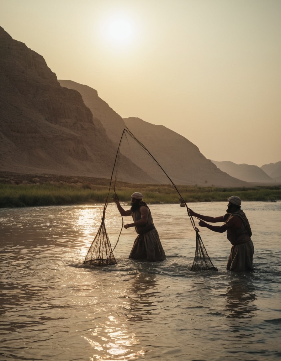 mesopotamia, fishermen, nets, fishing, ancient civilization, river, 4000 bc