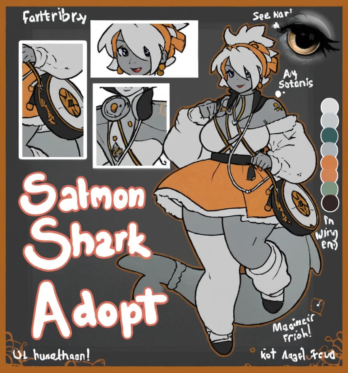 characterdesign, adoptable, adoptablesopen, adoptableauction, referencesheet, dnd, adopt, anthro, character, design, gyaru, monster, monstergirl, original, refsheet, salmon, scene, scenegirl, sharkgirl, sushi, tail, kemonomimi, afoptable, monmusu, adoptsopen, sharkadopt, hunnibunni