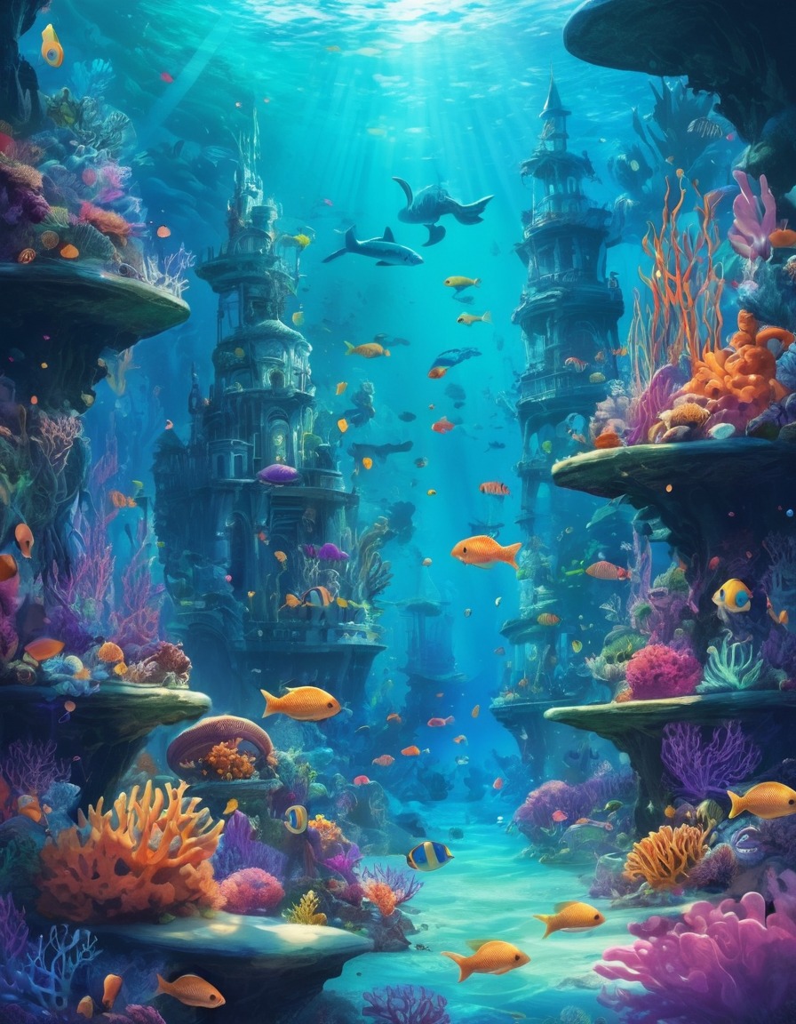 underwater, kingdom, mermaids, coral reefs, fish, fantastic