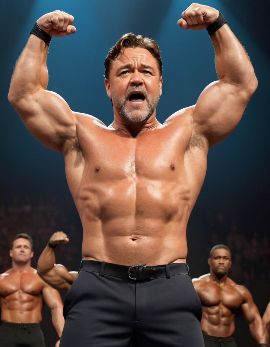 russell crowe, bodybuilding, muscle flexing, actor, entertainment