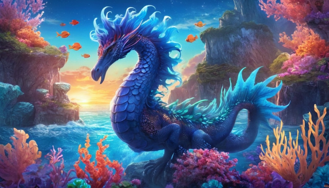 digitalart, fantasyart, sea, mythical, magic, creature, seahorse, ai_generated_art