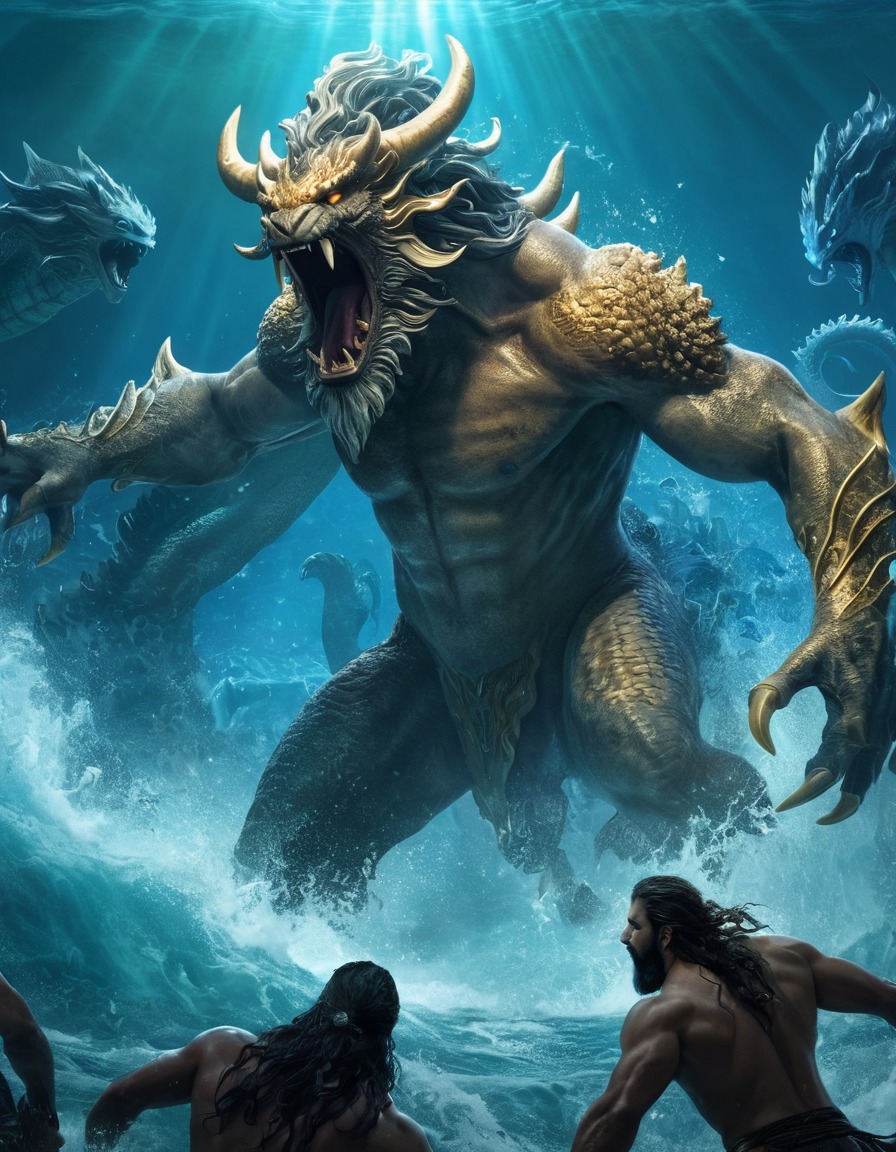 poseidon, epic, fight, sea god, mythical monsters, sea creatures, greek mythology