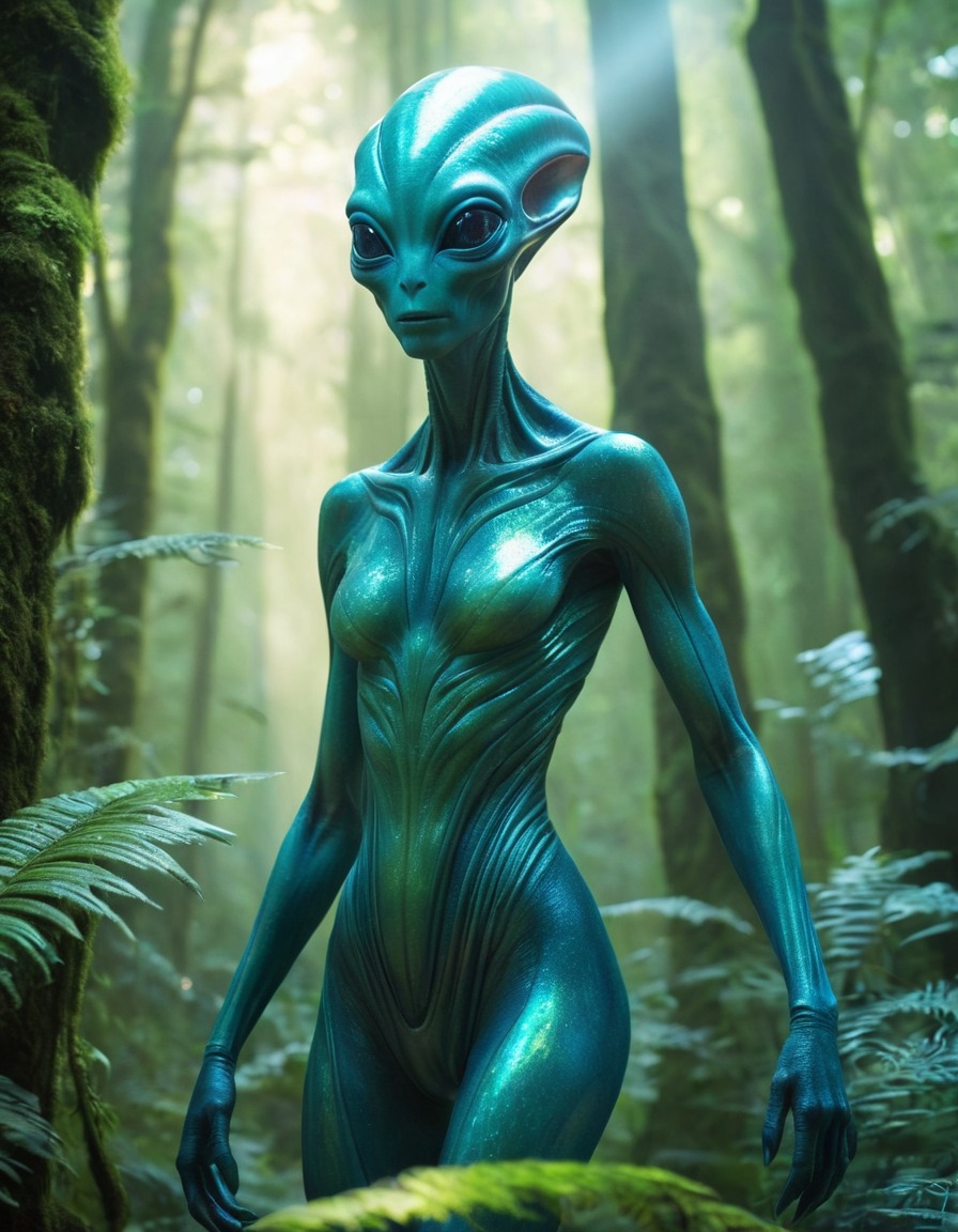 alien, creature, shimmering, iridescent, forest, extraterrestrial, aliens