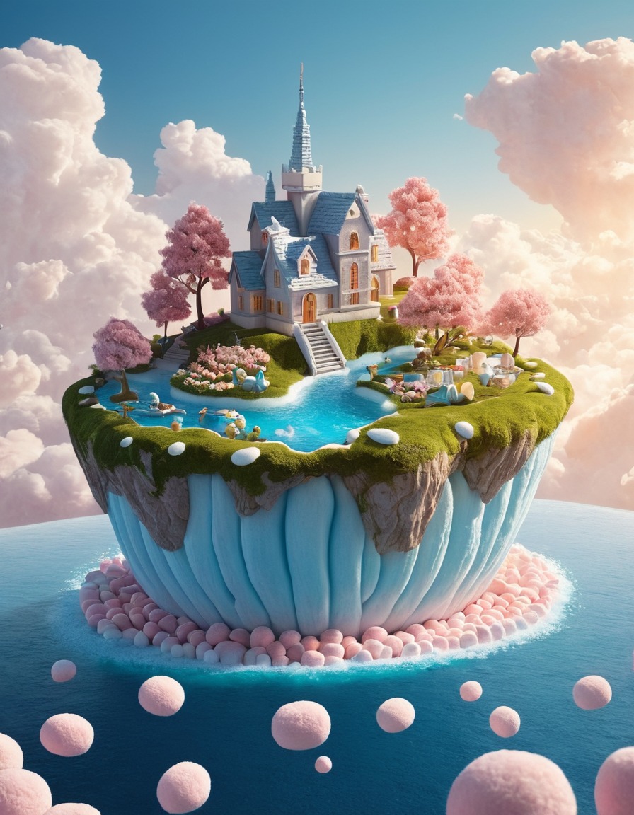 floating island, marshmallows, unusual, food, dessert, fantasy, mystery