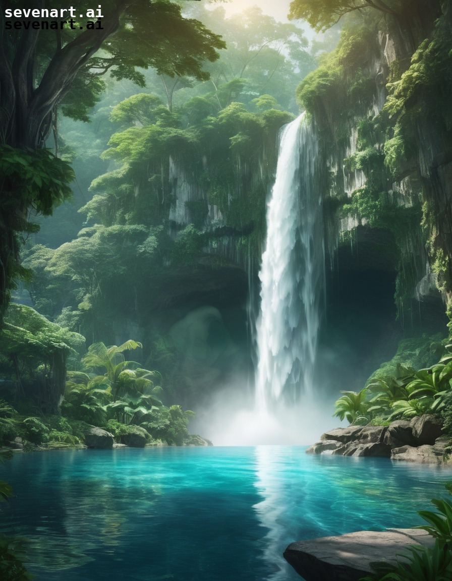 nature, waterfall, serene, lush, tranquil