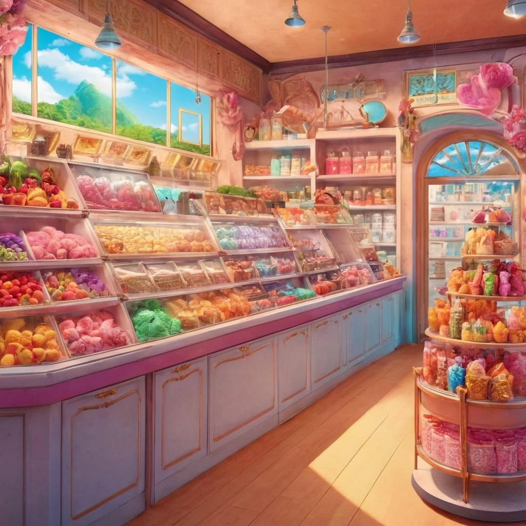 animestyle, bright, candies, candy, candystore, cheerful, colorful, confection, vibrant, aiart, dreamup