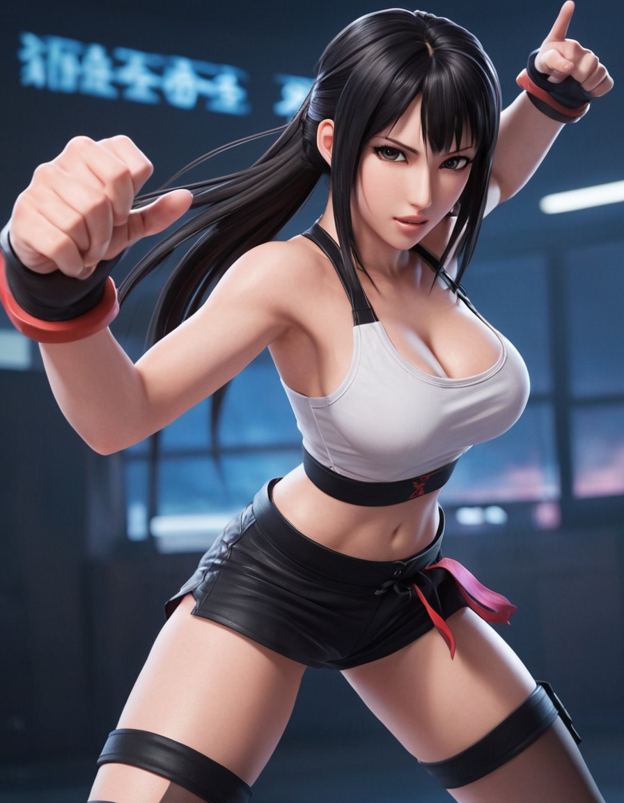 tifa lockhart, martial arts, final fantasy, video game, character, fighting pose, anime, games