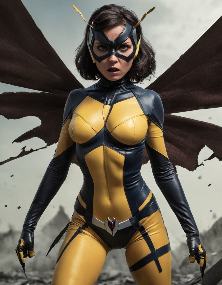 the wasp, superhero, battle, torn clothing, action, illustration