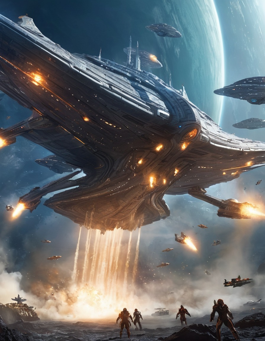 space, starship, alien fleet, epic battle, sci-fi, extraterrestrial, interstellar warfare