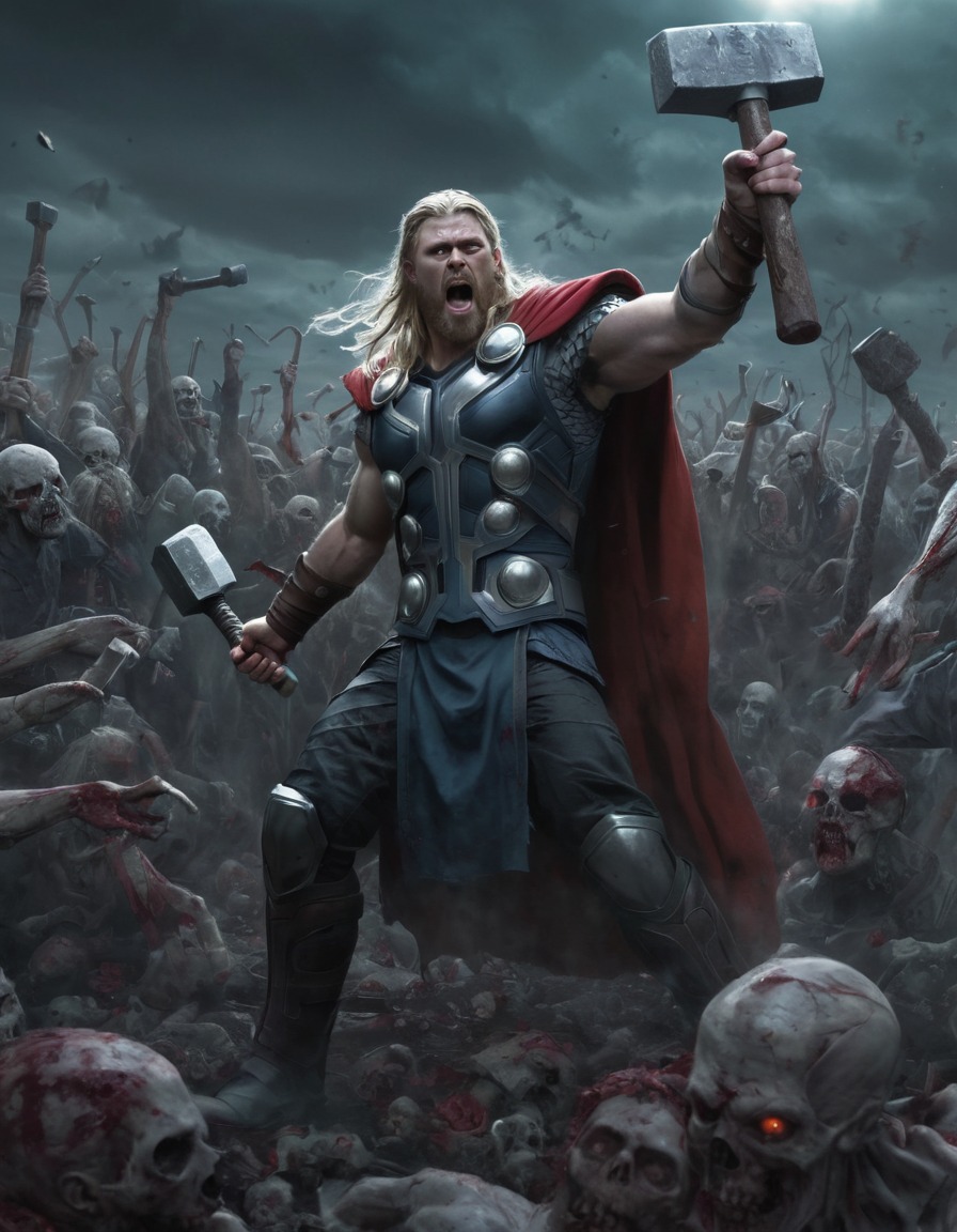 zombie, thor, undead army, hammer, mythology, fictional character, marvel