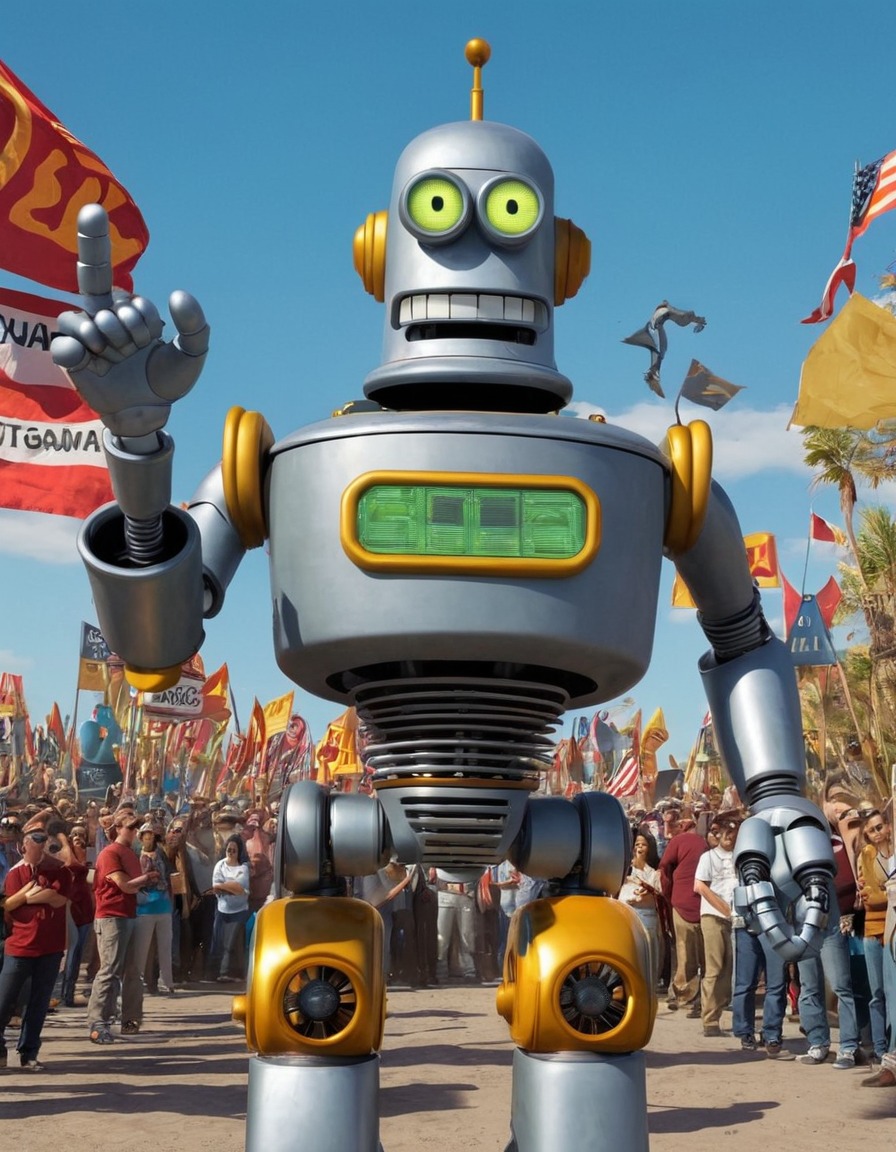 bender, futurama, robot rebellion, sci-fi, cartoon, protest, robots, games, movies