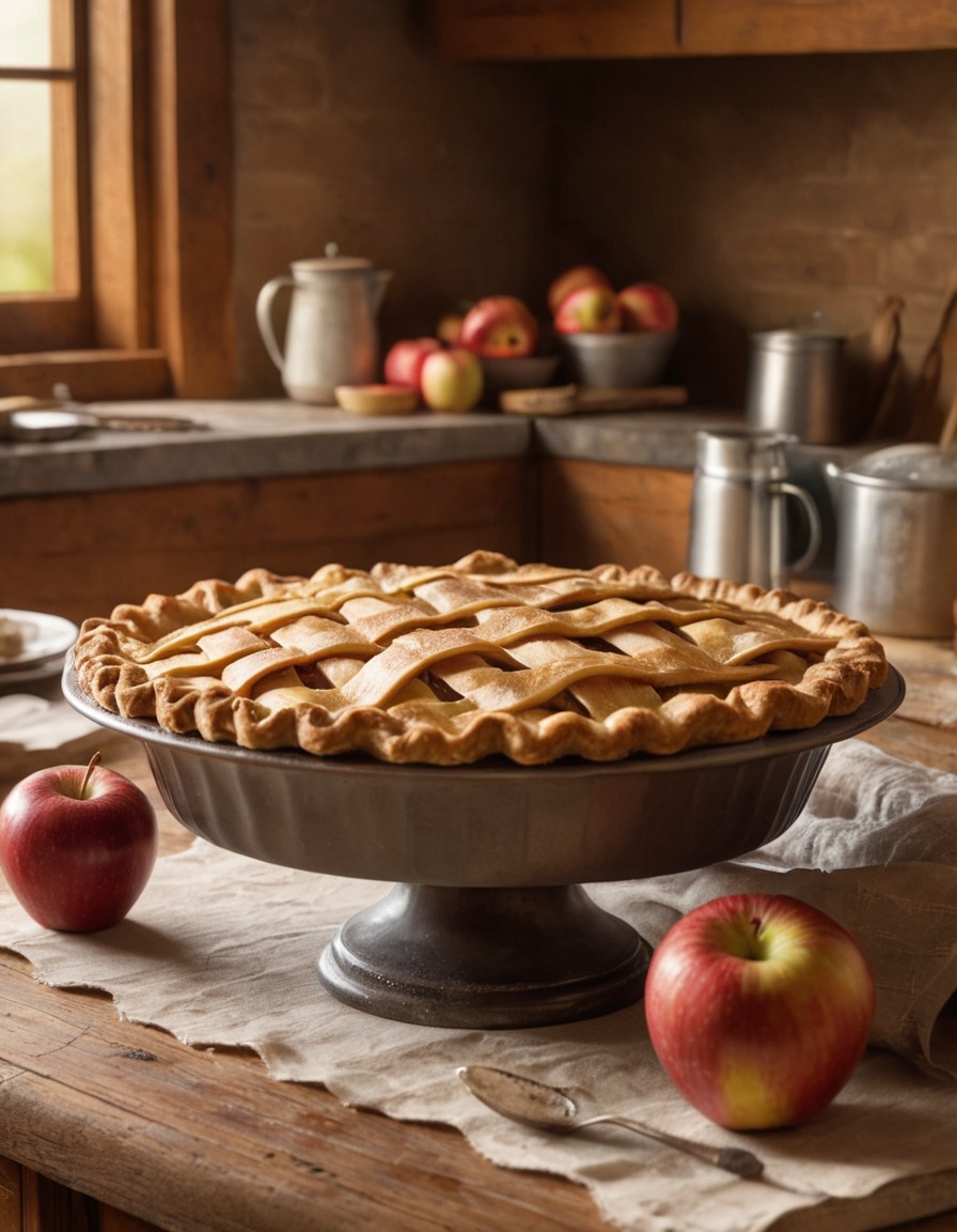 food, apple pie, homemade, rustic, kitchen counter, baking, home, interior