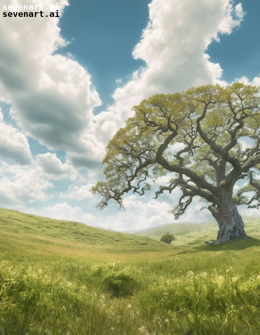 nature, meadow, oak trees, peaceful, landscape