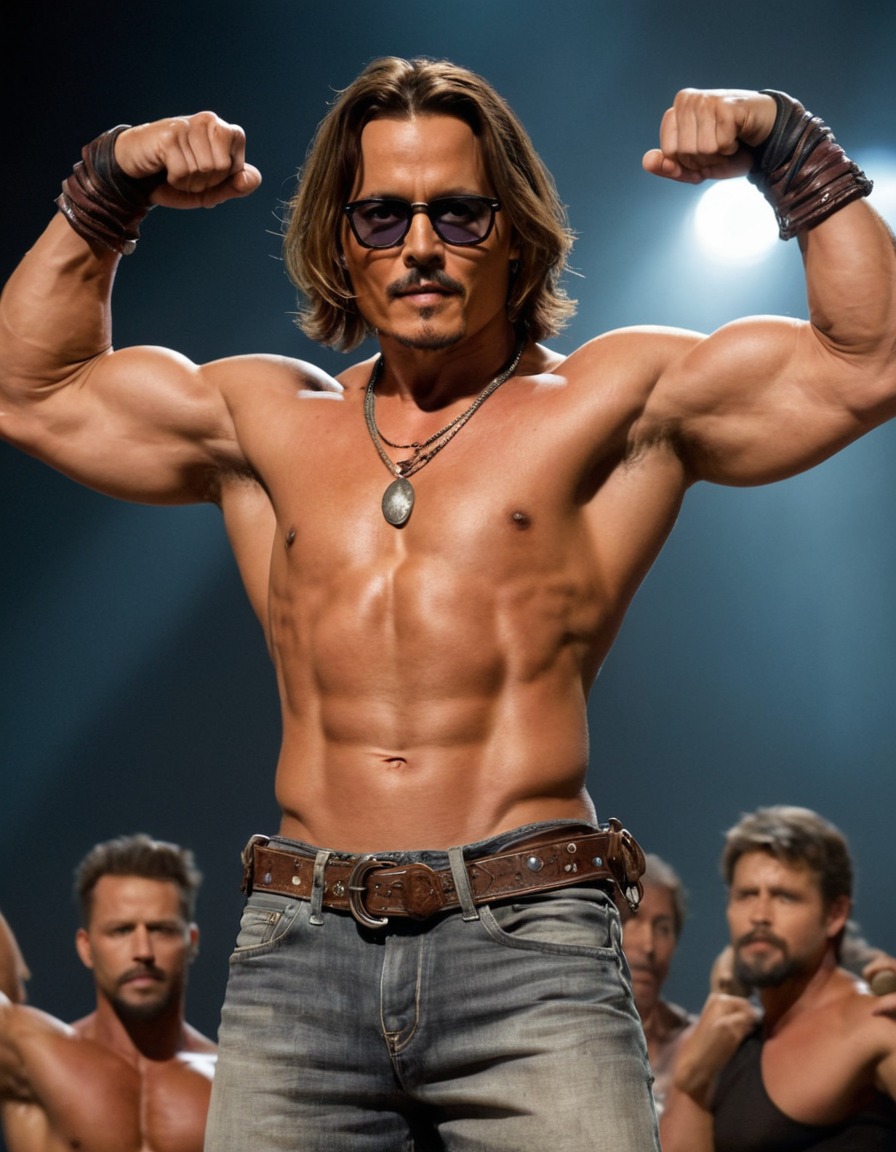 johnny depp, bodybuilding, muscles, competition, flexing