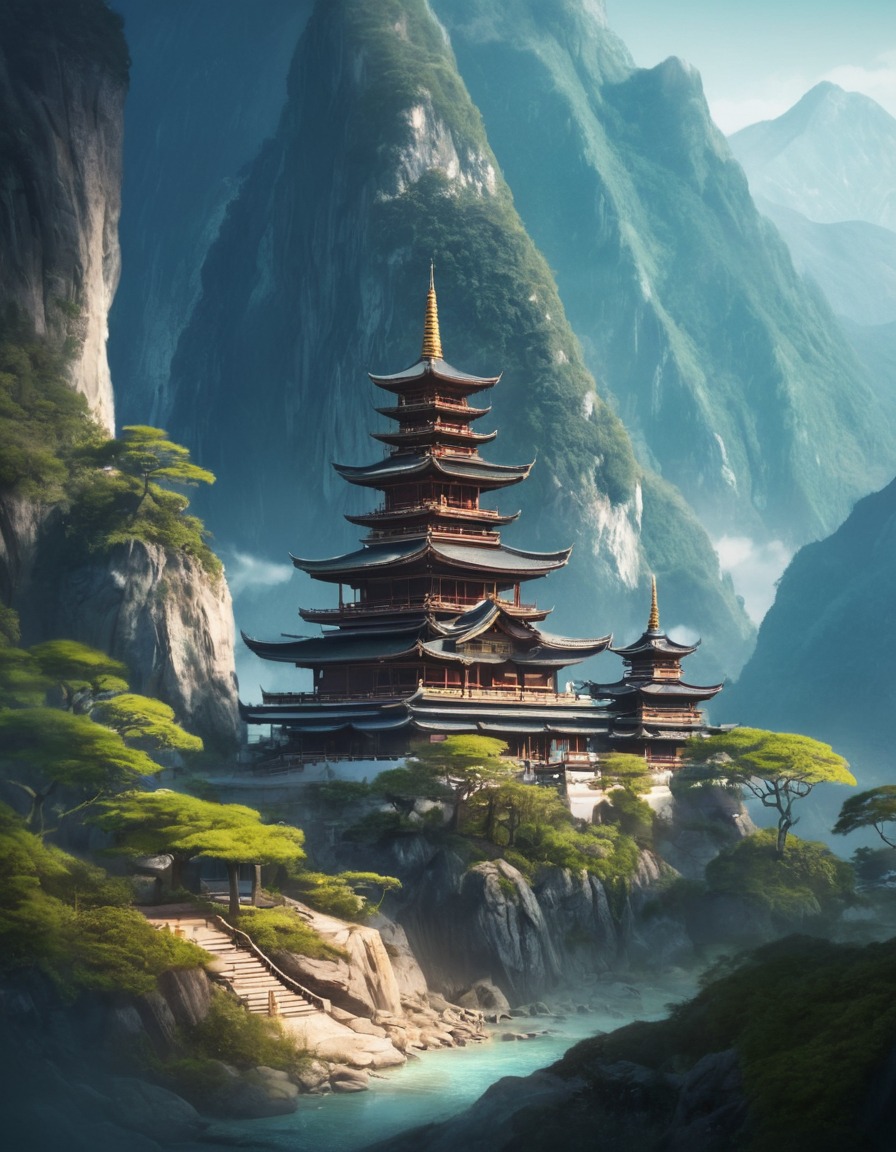 buddhist temple, mountains, serenity, nature, spirituality