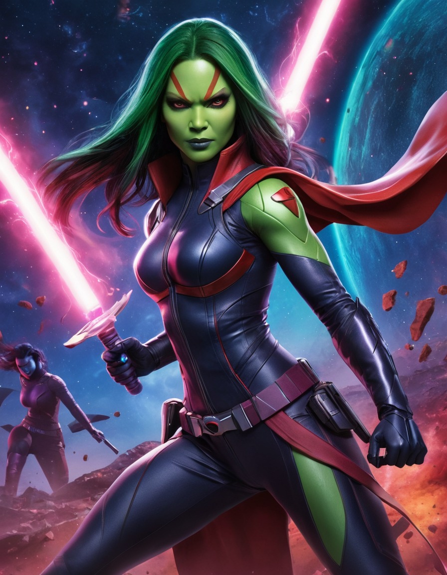 gamora, superhero, intergalactic, villains, dual blades, anime, marvel