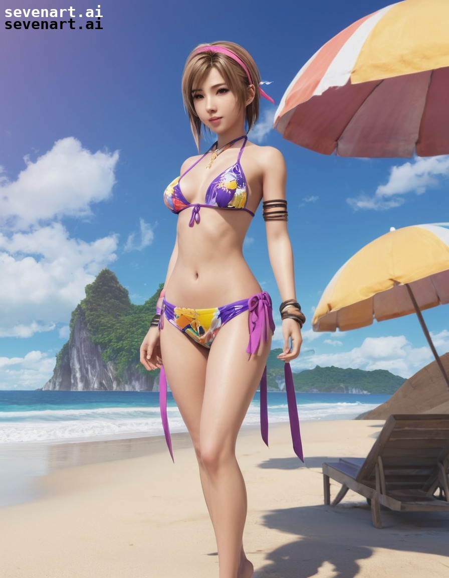 final fantasy, yuna, bikini, beach, art, games, girls from games