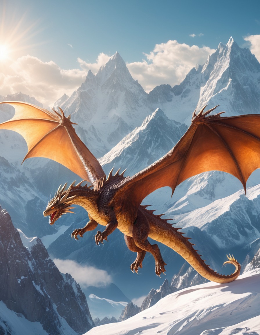 fantasy, dragon, majestic, mountains, snow, fantastic