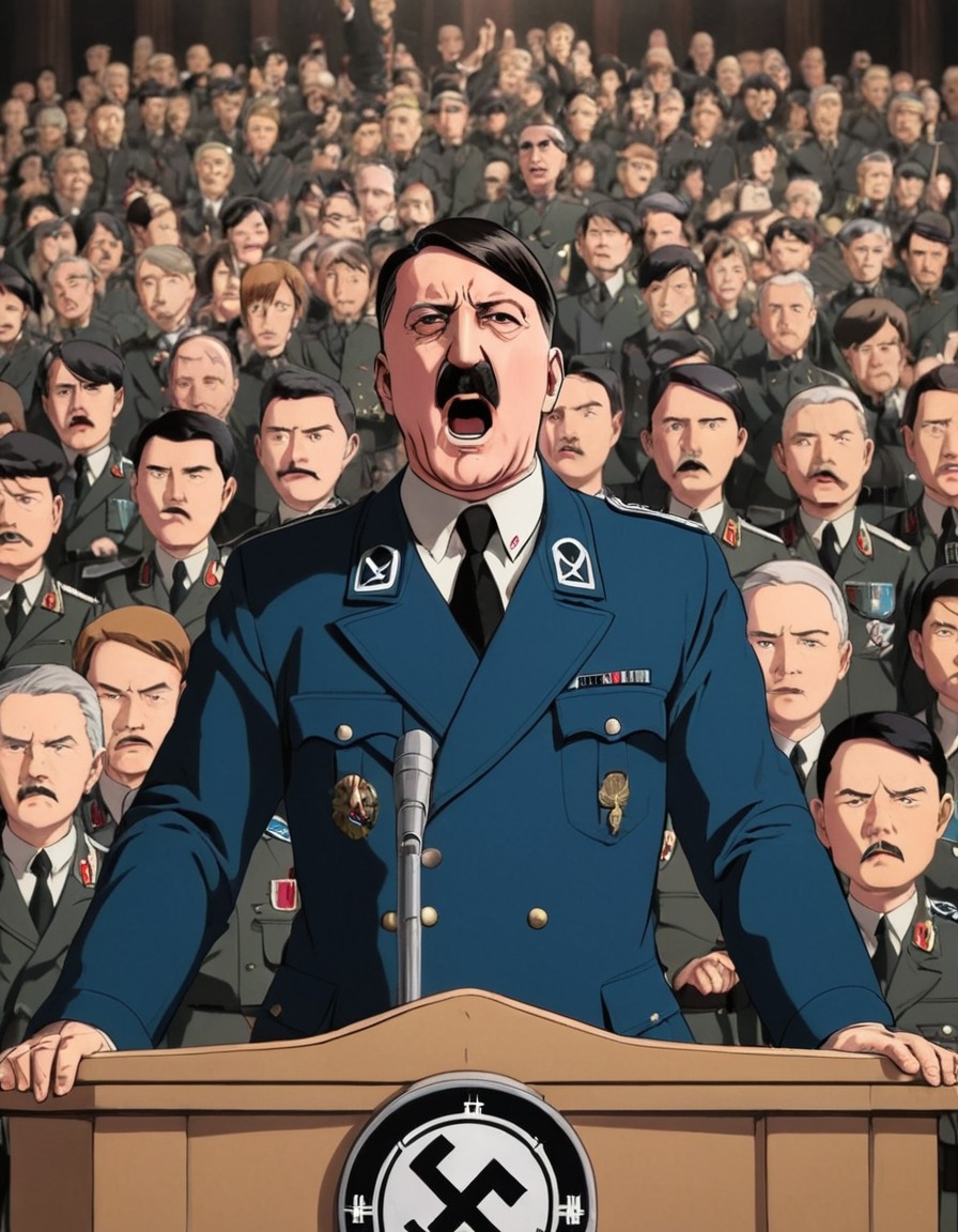 adolf hitler, world war ii, dictator, nazi germany, dictator speech, propaganda, nationalism, anime