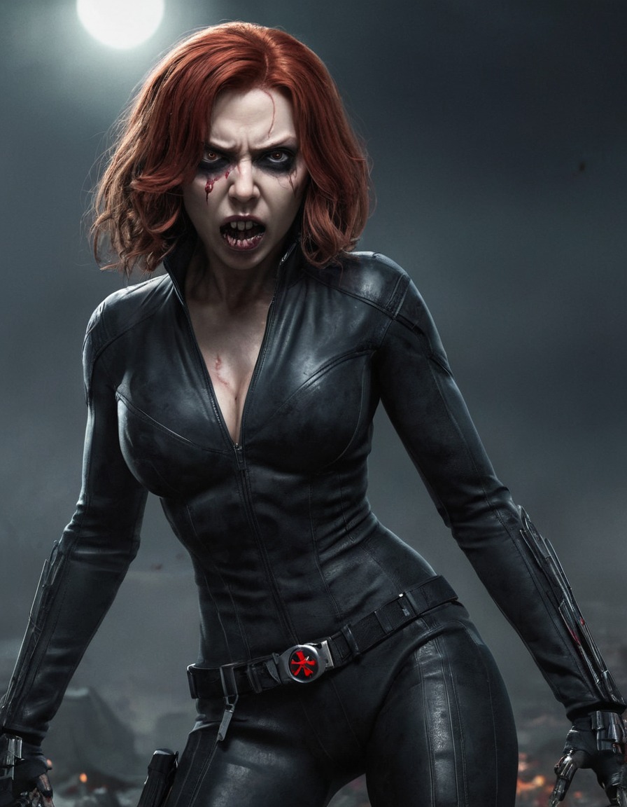 black widow, zombie, strength, danger, undead, illustration, marvel