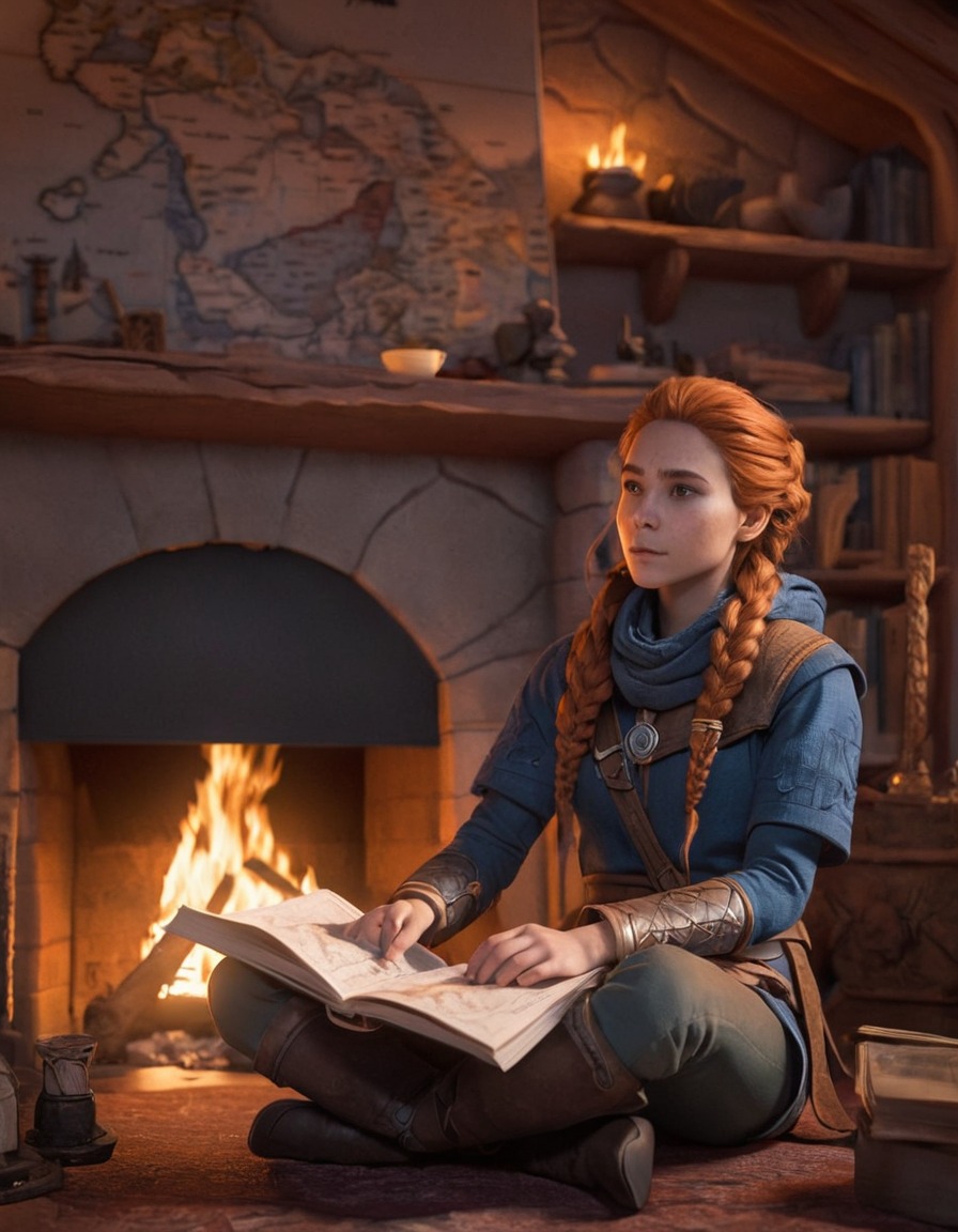 cozy, fireplace, adventure, maps, relics, games, girls from games