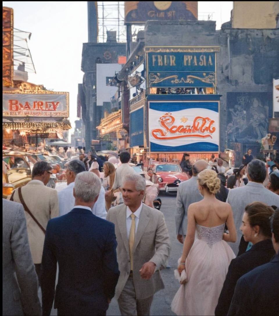 vintage new york, 1950s, 1950s in color, color photography, street photography, crowd, times square, broadway, street scene, urban scene