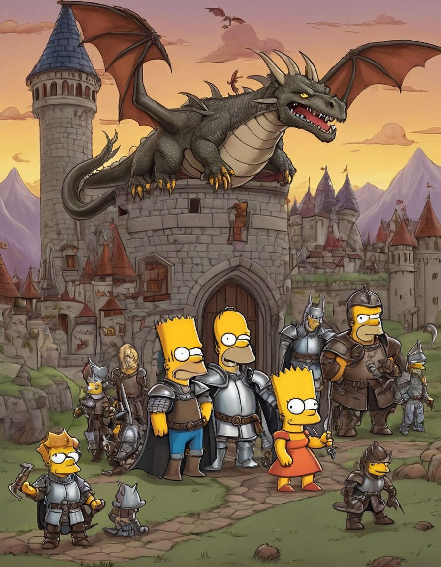 the tags are: the simpsons, medieval fantasy, dragons, knights, simpsons