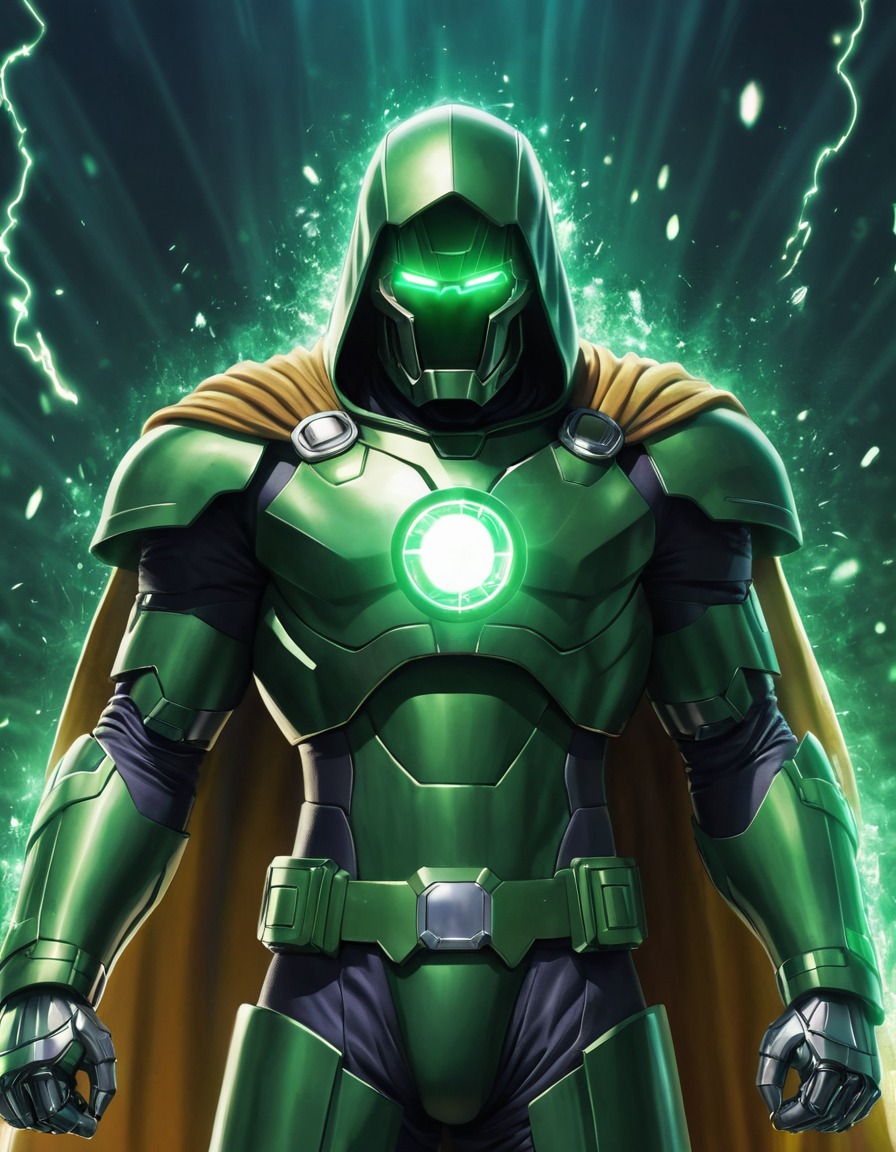 doctor doom, armored suit, sparks, mystical energy, marvel comics, anime, marvel