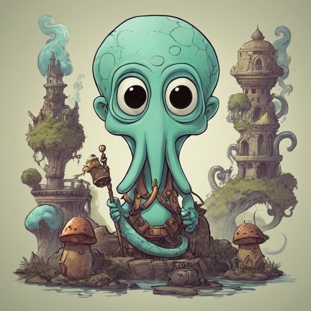 digitalart, fanart, dreamup, cartoon, squid, ai_art