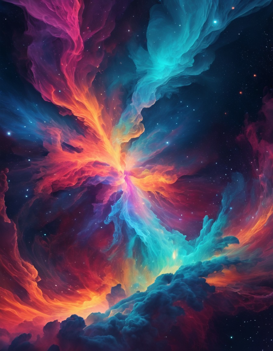 surreal, nebula, vibrant, colors, shapes, space, stars