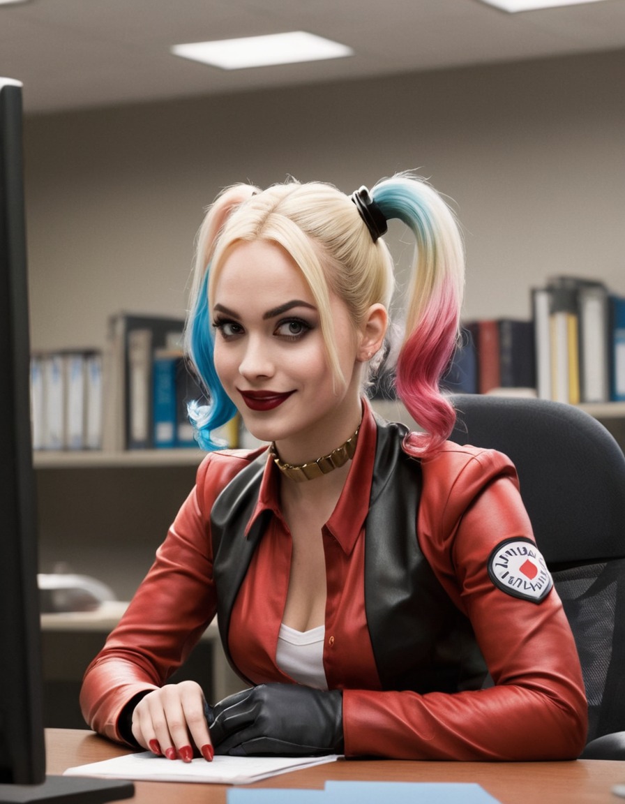 harley quinn, dc comics, office worker, superhero, villain, comics, comic character