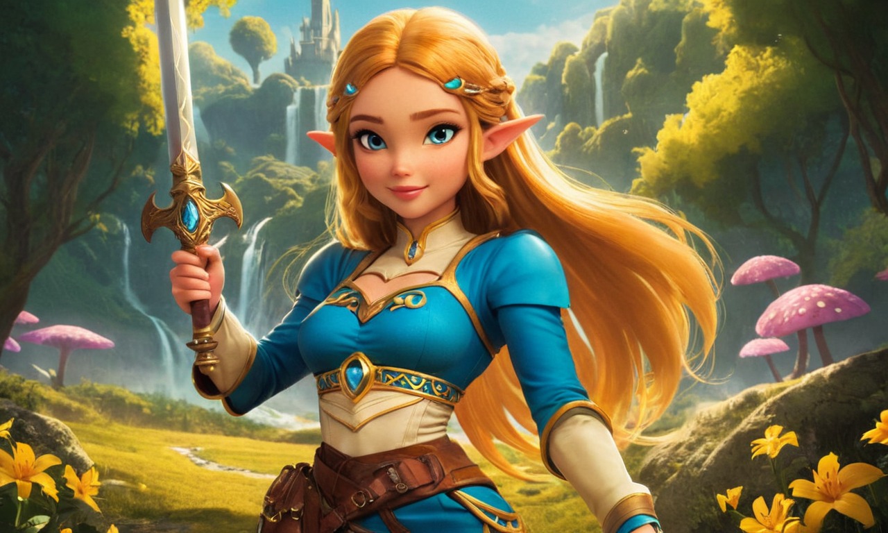 fanart, videogamefanart, wallpaper, link, digitalart, cartoon, nintendo, anime, characterdesign, digitalpainting, princess, animegirl, beauty, blondegirl, blondehair, blueeyedgirl, blueeyes, daytime, fantasyart, fantasycharacter, magic, portrait, waterfall, whitedress, zelda, dailychallenge, outside, dailychallenges