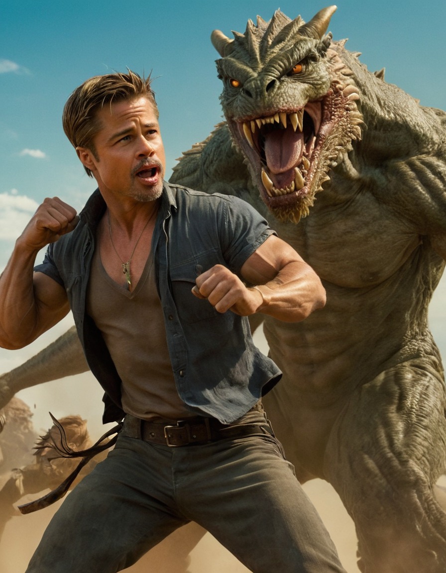 brad pitt, actor, celebrity, monster, fight, action, fiction