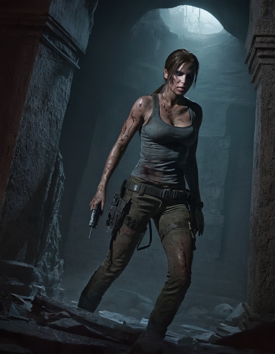 lara croft, tomb raider, zombie, crypt, horror, reimagined