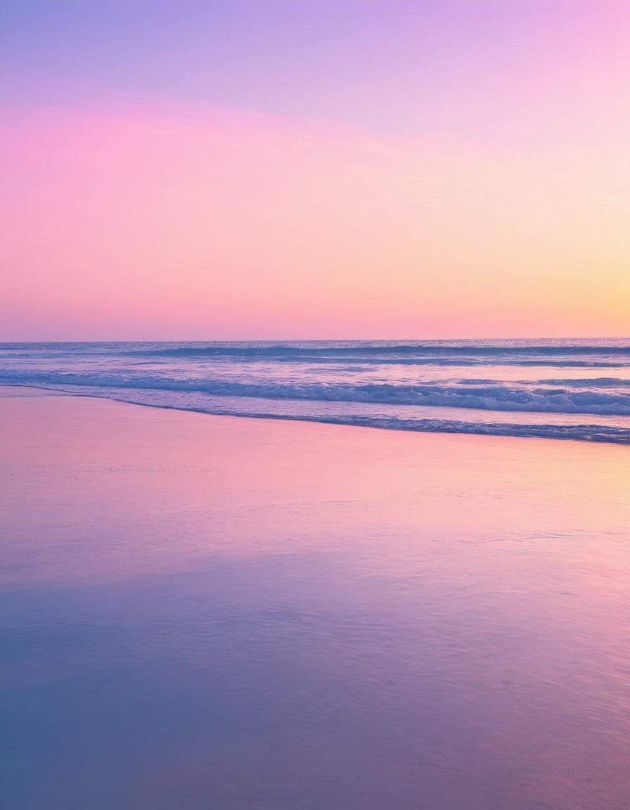 beach, sunset, peaceful, pastel colors, reflection, nature