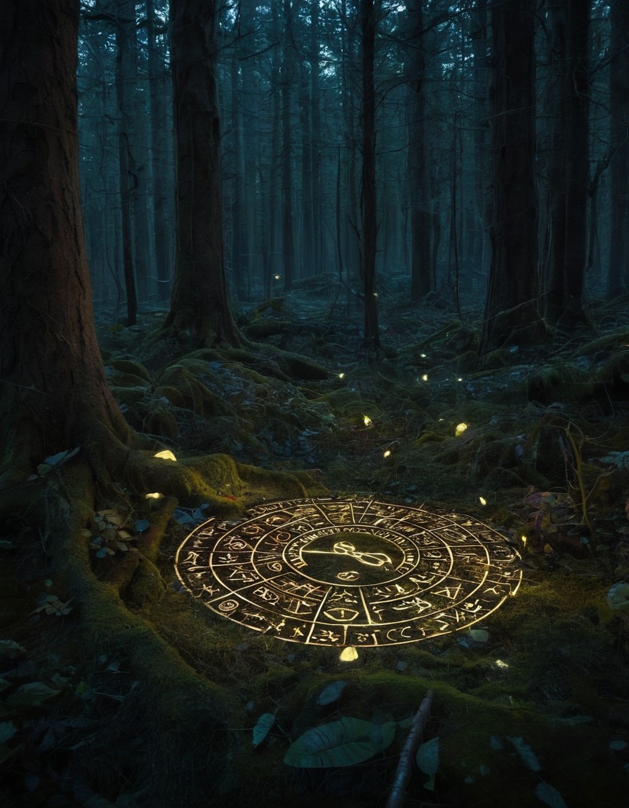 mystical, forest, runes, nature, magic, enchantment, ancient symbols