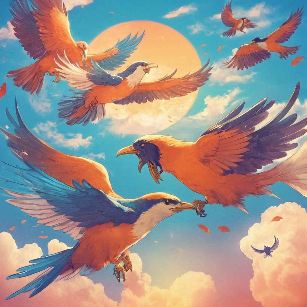 digitalart, digitalpainting, bird, dreamup, anime, characterdesign, fantasyart, wallpaper, animal, surreal, sky, animalart, ai_art