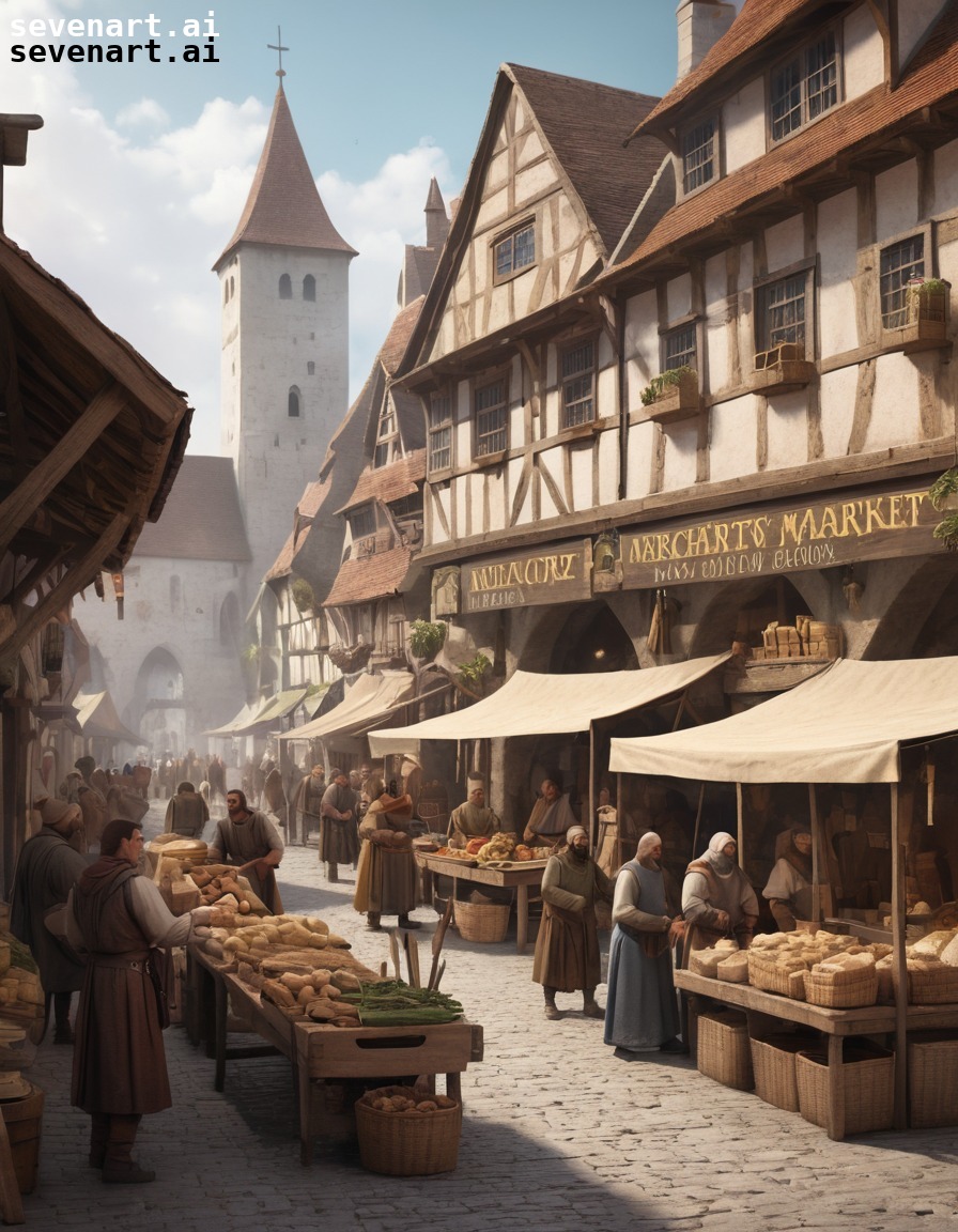 medieval, market, merchants, villagers, interaction, middle ages