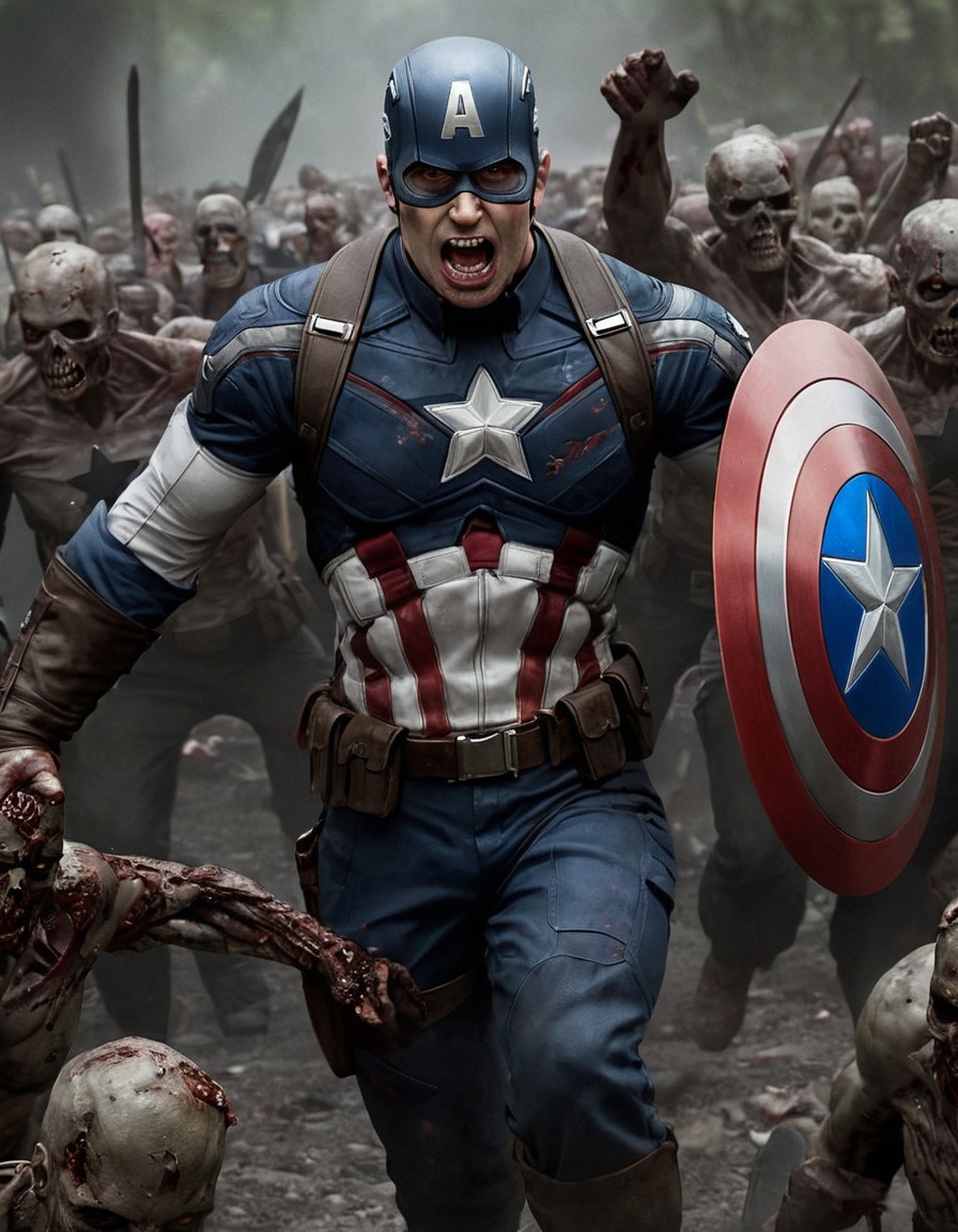 captain america, marvel, zombie, undead, superhero