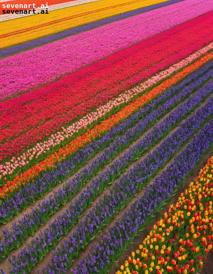 nature, landscape, flowers, tulips, aerial view